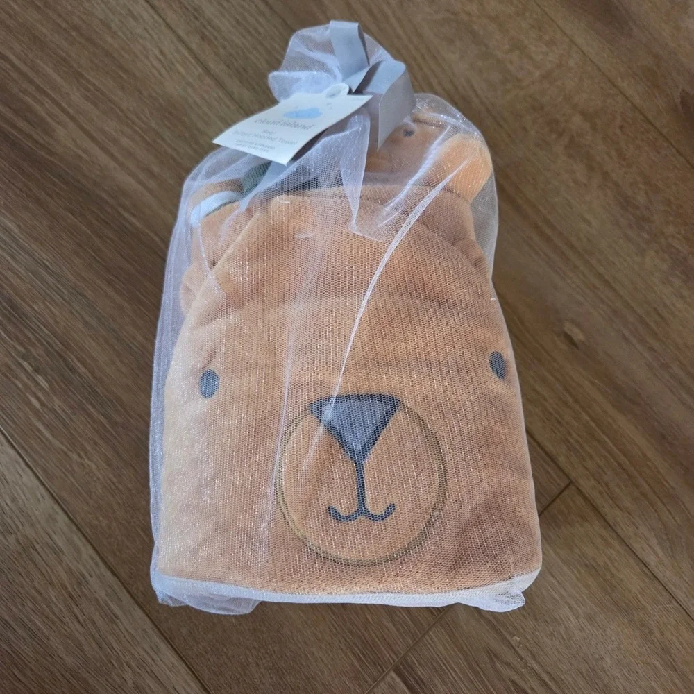 Cloud Island Bear Infant Hooded Towel Brown Tan Animal Theme Gift‎ Set NEW
